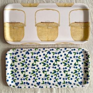 2 Birch Wood Melamine Trays Sara Fitz New England Nantucket Basket & Blueberries